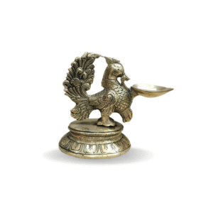 Gowpaa - Brass Diya for Pooja, Traditional Oil Lamp | Peacock I Antique Design | Deepam for Home Decoration I Single Piece | 850g (Approx)