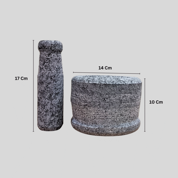 Gowpaa - Stone Mortar and Pestle Set/Kalvam/Okhli Masher/Khalbatta Stone/Natural & Traditional Grinder/Musal for Grinding Spices and Herbs, 5.5 Inch Diameter - Image 4