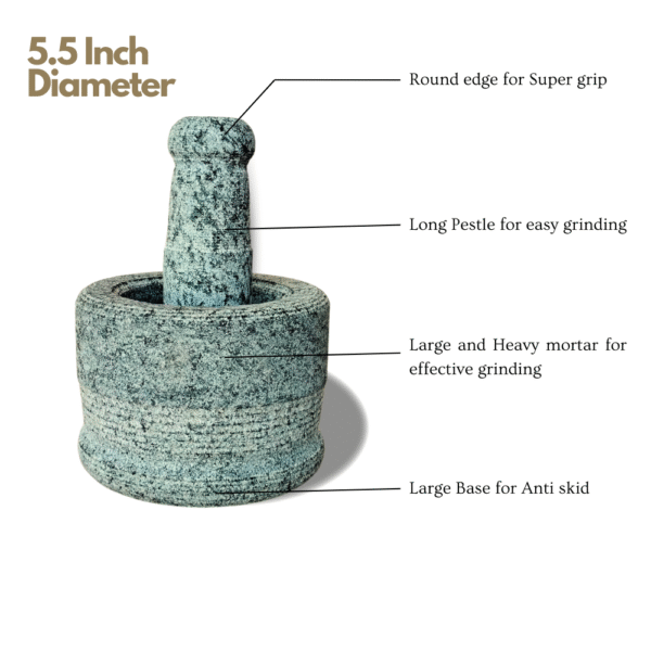 Gowpaa - Stone Mortar and Pestle Set/Kalvam/Okhli Masher/Khalbatta Stone/Natural & Traditional Grinder/Musal for Grinding Spices and Herbs, 5.5 Inch Diameter - Image 3