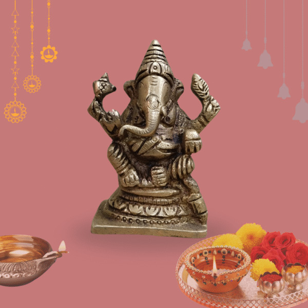 Gowpaa Brass Ganesh Idol, Religious Hindu Deity Statue - Image 8
