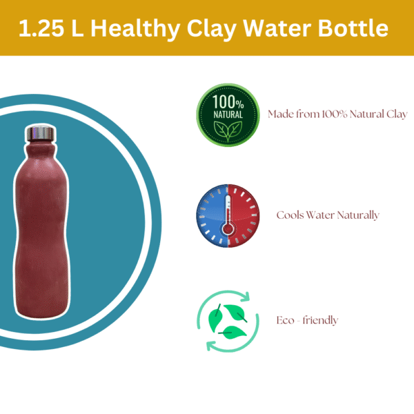 Gowpaa - Terracotta, Clay Water Bottle, 1000 ml Capacity - With Leak Proof Screw Cap - Image 4