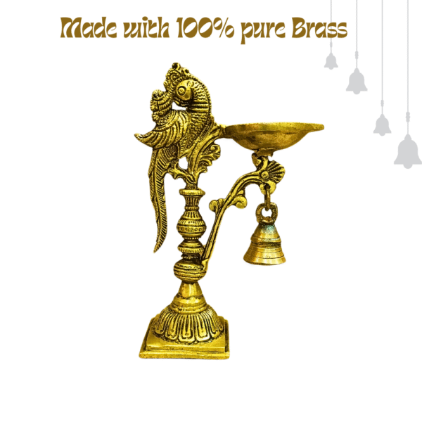 Gowpaa Brass Diya with Peacock Design, Antique Finish, For Pooja ( With a Small hanging bell) - Image 5