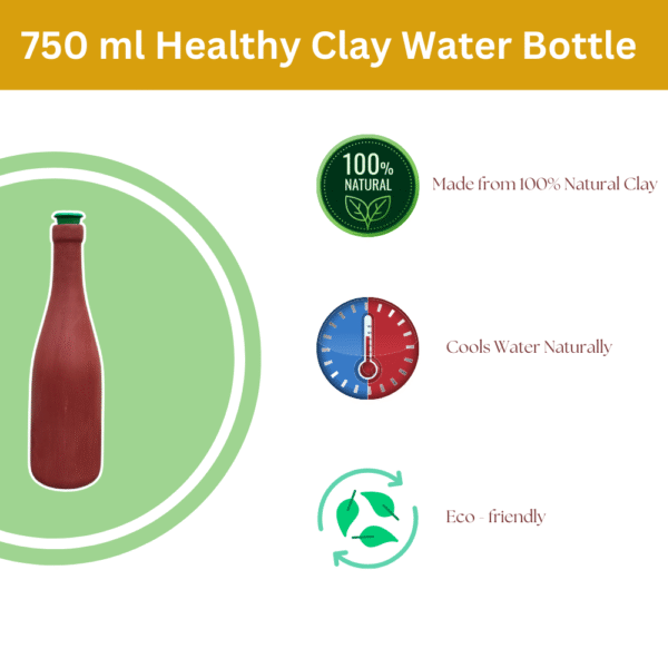 Gowpaa - Terracotta Clay Water Bottle, 750 ml, Brown, Handmade with Plastic Lid - Image 5