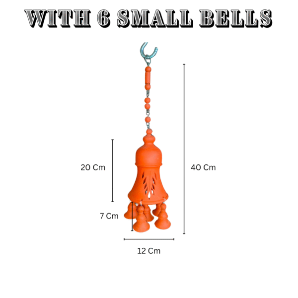 Gowpaa - Hand-Painted Clay Hanging Bell for Home Decor, Terracotta, With 6 Small bells, (Without Light Fitting) - Image 2